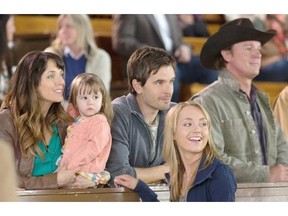 Michelle Morgan, Graham Wardle, Chris Potter and Amber Marshall from Season 7 of Heartland.