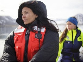 Michelle Thrush and her daughter Imajyn Cardinal in Svalbard. They are in Norway with Greenpeace as part of the Save the Arctic campaign, working for the protection of the Arctic. 
 Courtesy, Greenpeace