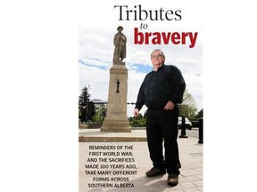 Historian Michael Dawe at the Red Deer Cenotaph in the centre of town. Dawe's grandfather fought for the Canadian military during the First World War.