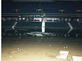 The Scotiabank Saddledome has been severely affected by the floodwaters.