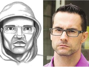 On the left is a composite drawing released by the Calgary Police Service Homicide Unit of the person wanted in the murder of Juan Carlos Dequina. On the right, is a photo of Neil Lee Yakimchuk who was convicted of first-degree murder in Dequina's death in April.