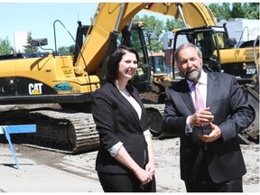 NDP Leader Tom Mulcair in High River with Macleod NDP Candidate Aileen Burke on Monday.