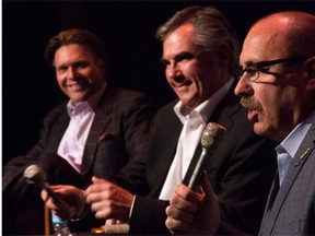 Thomas Lukaszuk, Jim Prentice and Ric McIver at the PC Youth of Alberta Leadership forum in Calgary, on June 12, 2014.