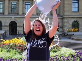 Wildrose leader Danielle Smith participated in the ice bucket challenge and posted the video to YouTube.