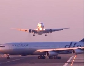 The moment a plane narrowly avoided crashing into another Saturday in Barcelona.