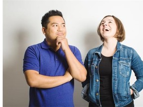 Andrew Phung and Renee Amber perform improv comedy at the Apache Talk Tent Friday and Saturday at the Calgary Folk Festival.