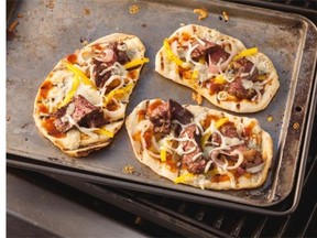 This recipe for Grilled Naan Bread Pizza can be turned into a meal by adding a side dish or a leafy green salad.