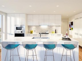 Photo: Neil Zeller  An artist’s rendering shows a bright kitchen in Avenue West End, by Grosvenor Americas and Cressey Development Group.