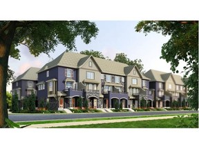 Photos: Birchwood Properties 
 An artist’s rendering shows the front of the Bristol Townhomes development in Quarry Park which recently opened sales on its final phase.