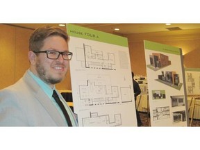Photos: Jason Hashman 
 Jason Hashman with a display of his winning home design at a Canadian Home Builders’ Association Calgary region meeting.