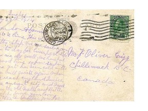 A postcard of the Empress of Ireland was mailed May 28, 1914, by James Grigg to his eldest son. Grigg and his new wife, Priscilla, were among 1,012 people who died when the ship sank the next day.
