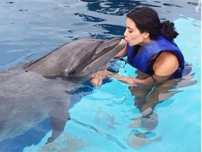 Reality TV queen Kim Kardashian has come under fire from animal activists for her antics with a captive dolphin in Mexico. (Instagram/Kim Kardashian)