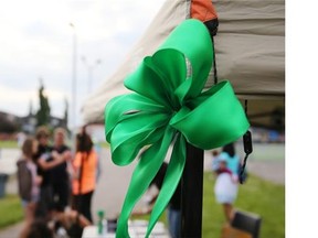 Ribbons at the vigil held at Parkhill Community Hall for the families of Nathan O’Brien and his grandparents Alvin and Kathryn Liknes last month.