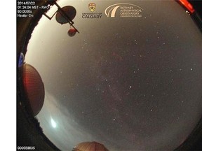 The Rothney Observatory posted this photo to its Twitter account Tuesday afternoon, saying the object in the bottom-left corner is a fireball over Calgary.