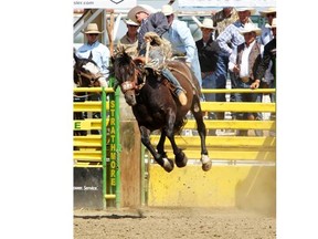 Rylan Geiger competes during the Strathmore rodeo last month. He pulled off an amazing feat over the Labour Day weekend, winning all four rodeo events he entered.