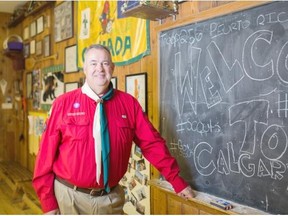 Scout leader Mark Dickin stands inside the headquarters of the 31st Scout Hall in northwest Calgary.