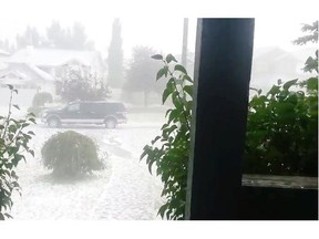 A screen grab from storm footage taken by Airdrie resident Jolene Valencia.