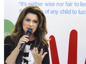 Shania Twain launches her Shania Kids Can program at Catherine Nichols Gunn School on Monday.