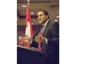 Raj Sherman speaks at the Calgary Leaders Dinner on Wednesday.