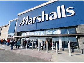 Shoppers stream into Marshalls off-price retailer store at Harbour Landing in Regina on March 27.