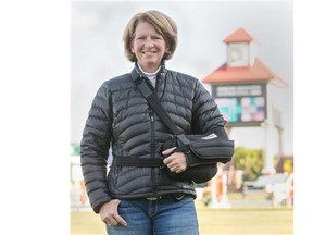 Show jumper Beezie Madden is on the sidelines this week at Spruce Meadows as she nurses a broken collarbone suffered in late May.