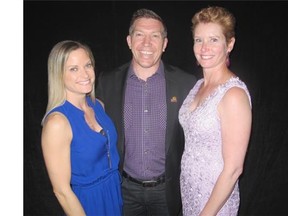 All smiles at Mount Royal University’s 17th Annual Pearls of Wisdom held May 31, from left,  were Shannon Divall, honorary chair Sheldon Kennedy and Kris Docherty.