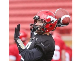 Stampeders quarterback Bo Levi Mitchell throws at practice on Monday.