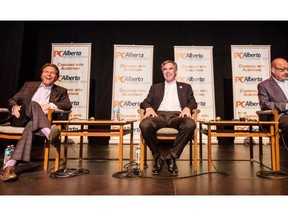 Support for all three Progressive Conservative leadership candidates, from left, Thomas Lukaszuk, Jim Prentice and Ric McIver, dropped during the course campaign a Leger poll found.
