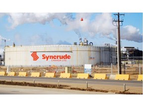 Syncrude’s oilsands site north of Fort McMurray. Production is down in the fourth quarter.