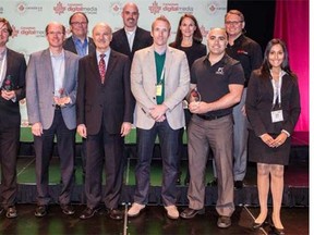 The CDMN Moonshot Awards recognize Canadian companies that create jobs and wealth for Canada through innovation in digital media (ICT and mobile technology). The 2013 winners are pictured here; CDMN will come to Calgary this October for its 2014 conference and Awards presentation