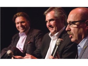 Thomas Lukaszuk, Jim Prentice and Ric McIver speak at a forum sponsored by the PC Youth Association at the Pumphouse Theatres on Thursday.