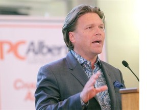Thomas Lukaszuk spoke to the crowd of party supporters at an event at Heritage Park on Wednesday.