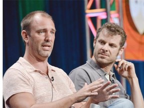 Trey Parker, left, and Matt Stone’s 1992 VHS tape titled The Spirit of Christmas eventually became South Park.