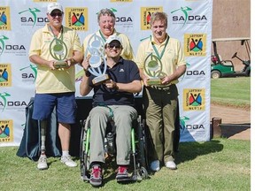 The victorious Australian team - Shane Luke (back left to right), Graham Kenyon and Geoff Nicholas, along with South Africa Disabled Golf CEO Eugene Vorster (front) - celebrates at the inaugural World Cup of Disabled Golf in South Africa last month.