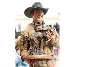 Utah native Kaycee Feild, here winning the Calgary Stampede back in 2012, is now leading at the Ponoka Rodeo.