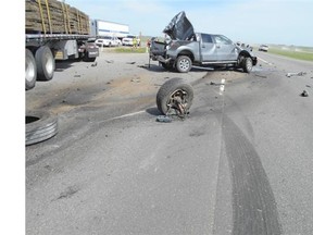 A 23-year-old Calgary man is dead after his pickup slammed into a stopped tractor-trailer Thursday morning at the intersection of Highway 2 and Township Road 310 near Didsbury.