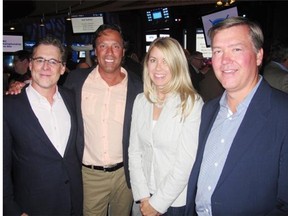 Attending the Shaw Charity Classic opening night festivities held at Flames Central on Aug. 26 are Shaw chief marketing officer Jim Little, left, Canadian golfer Stephen Ames, Lusome’s Lara Smith and Jim Riddell. The Classic, which took place Aug. 29-31 at Canyon Meadows, was the biggest tournament to hit our city since last year’s inaugural Shaw Charity Classic.