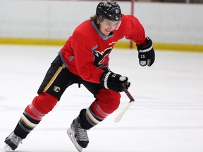 Calgary Flames centre Mikael Backlund skates during practice at the WinSport arenas in Calgary on Friday January 10, 2014.