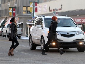 The corner of 17th Avenue S.W. and 4th Street is one of Calgary's busiest, and most prone to vehicle-pedestrian collisions. Christina Ryan/Herald