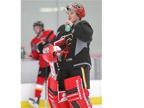 Calgary Flames goalie Jonas Hiller took to the ice for an informal skate with other members of the team at WinSport on Thursday.