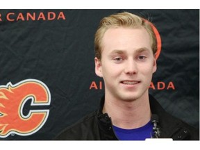 Calgary Flames rookie Sam Bennett speaks to media at the Scotiabank Sadldledome as the extent of his shoulder injury is revealed.