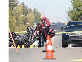Calgary police investigate a fatal motorcycle crash in the 4200 block of 4th St. N.W. just before noon on Monday.
