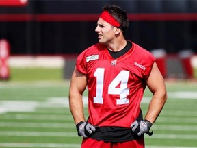 Calgary Stampeders Matt Walter practices with the team at McMahon Stadium in Calgary on August 12, 2014 for the first time after his injury. With Jon Cornish sidelined due to a suspected shoulder injury, Walter will be in the spotlight during Sunday's game against the Alouettes in Montreal.