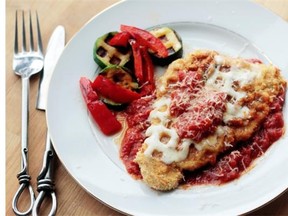 Chicken Parmesan with Waffled Vegetables made from a recipe in Daniel Shumski’s Will It Waffle? Photo by Gwendolyn Richards, Calgary Herald.