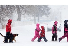 If children are walking to school on cold days, they should be bundled up properly to face the elements.