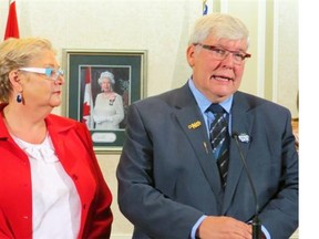 An emotional Premier Dave Hancock announces he is stepping down as premier and MLA for Edmonton-Whitemud at Government House on Friday.