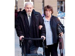 Erica Levin, shown leaving court with her husband, Aubrey Levin, is accused of attempting to bribe a juror in her husband’s sexual assault trial in 2013.