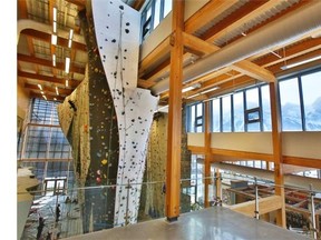 The facilities at Elevation Place recreation centre include a climbing gym. Its leisure pool offers a simulated beach, waterslide and lazy river.
