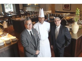 From the left, Chung Young, general manager, sous chef Shylinder Selvaraj and Nash Rajan, assistant food and beverage manager, at the Skyharbour Grill in the Best Western Plus Port O’Call Friday August 29, 2014. 
 Ted Rhodes/Calgary Herald