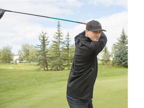 Geoff Freeborn, former Calgary Vipers pitcher now turned long drive golf competitor, poses at Woodside Golf Course before a competition in Airdrie last weekend. He will compete in the opening round of the Re/Max World Long Drive Championship in Mesquite, Nevada on Thursday.